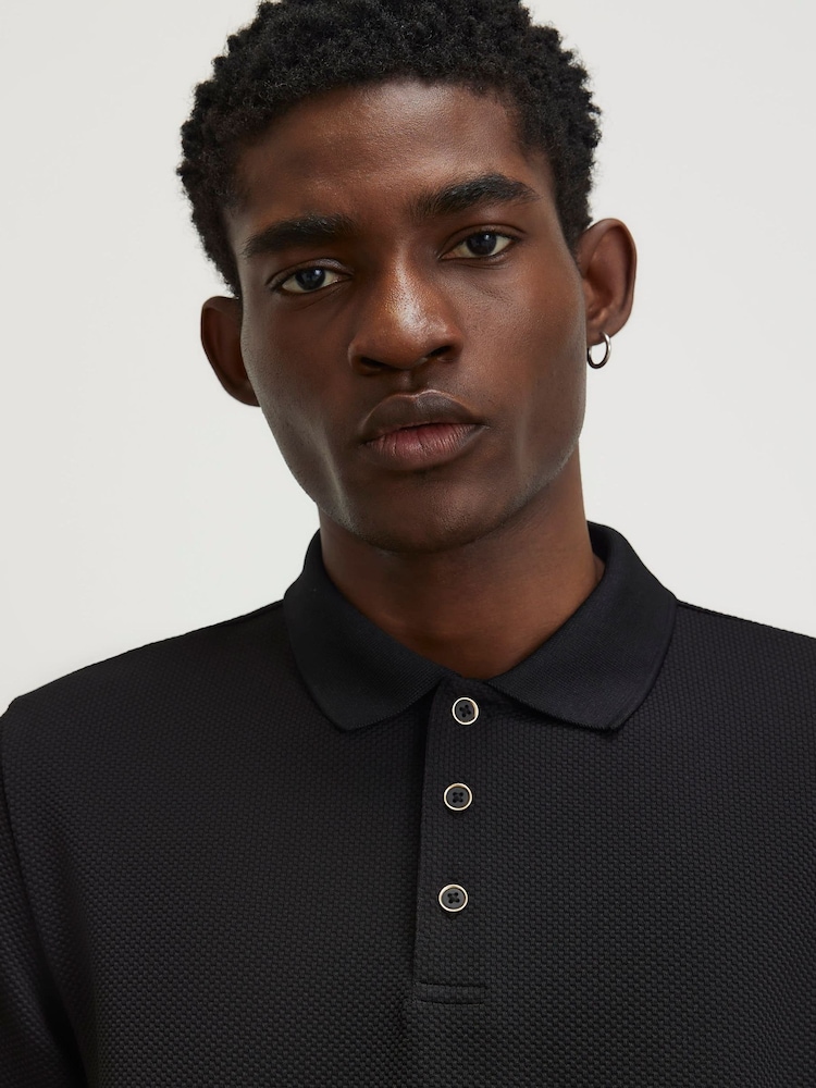 River Island Black Slim Fit Slinky Button Polo Shirt - Image 4 of 4