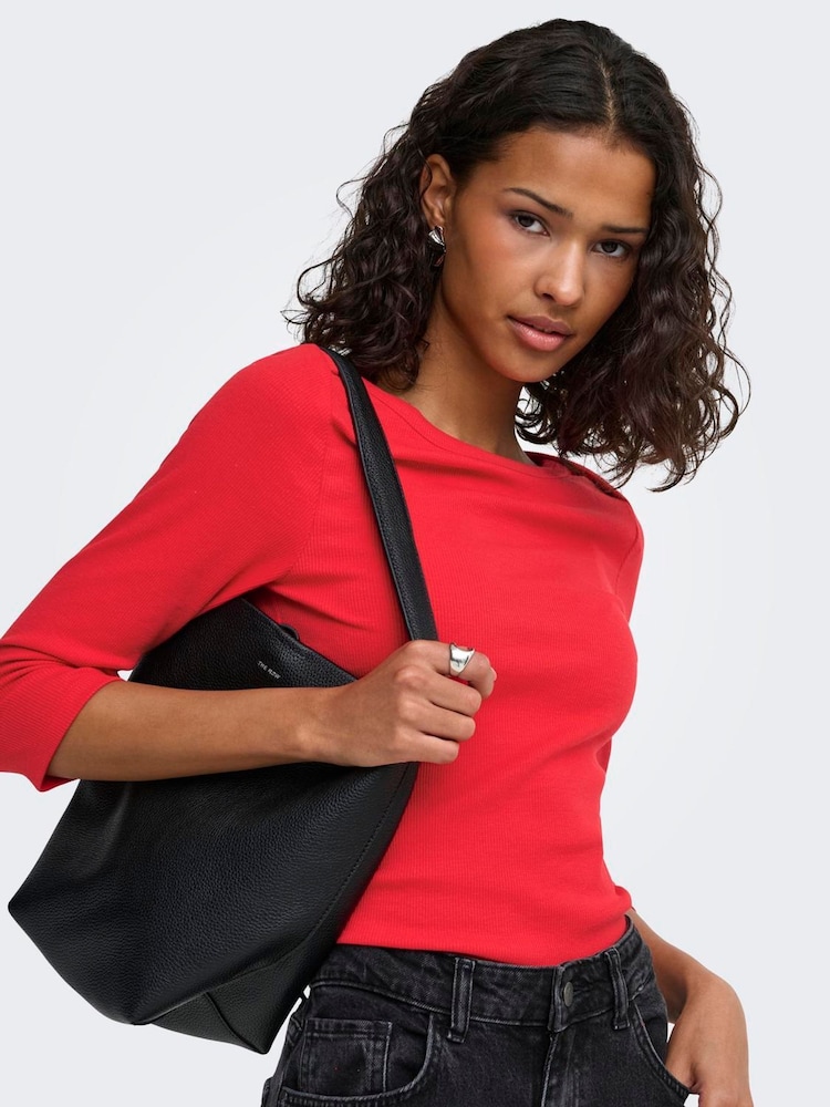 JDY Red Bright Red 3/4 Sleeve Fitted Jersey Top - Image 1 of 6 JDY Red Bright Red 3/4 Sleeve Fitted Jersey Top - Image 1 of 6