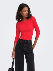 JDY Red Bright Red 3/4 Sleeve Fitted Jersey Top - Image 2 of 6