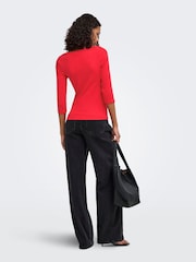 JDY Red Bright Red 3/4 Sleeve Fitted Jersey Top - Image 3 of 6
