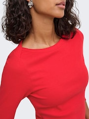 JDY Red Bright Red 3/4 Sleeve Fitted Jersey Top - Image 4 of 6