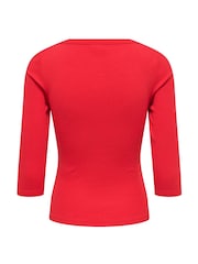 JDY Red Bright Red 3/4 Sleeve Fitted Jersey Top - Image 6 of 6