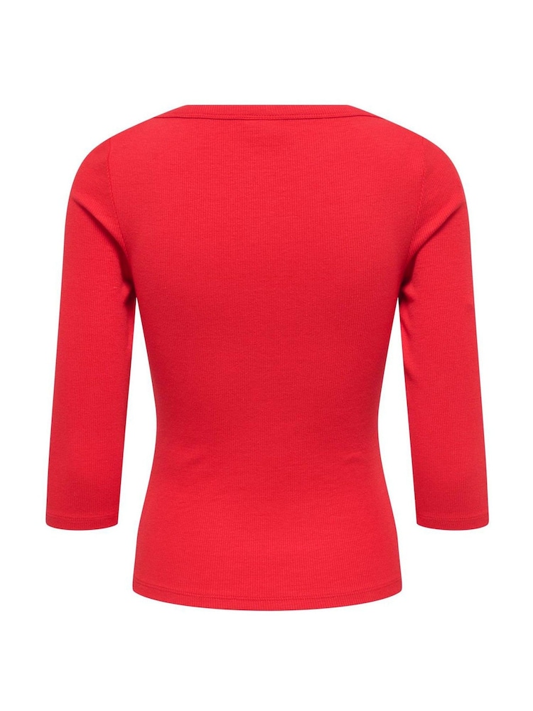 JDY Red Bright Red 3/4 Sleeve Fitted Jersey Top - Image 6 of 6 JDY Red Bright Red 3/4 Sleeve Fitted Jersey Top - Image 6 of 6