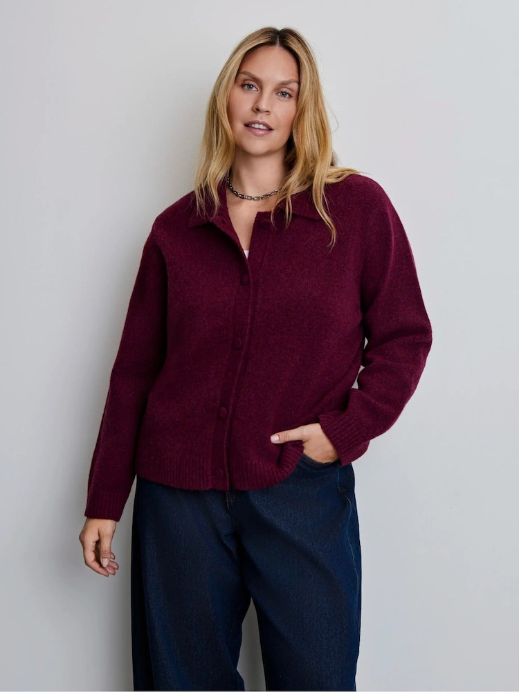 Live Unlimited Burgundy Red Polo Collar Cardigan - Image 1 of 5 Live Unlimited Burgundy Red Polo Collar Cardigan - Image 1 of 5