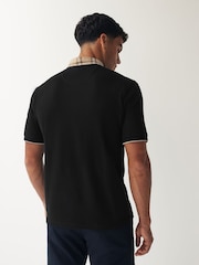 Black Check Short Sleeve Smart Collar Polo Shirt - Image 3 of 8