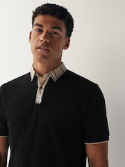 Black Check Short Sleeve Smart Collar Polo Shirt - Image 4 of 8