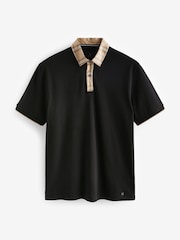 Black Check Short Sleeve Smart Collar Polo Shirt - Image 6 of 8