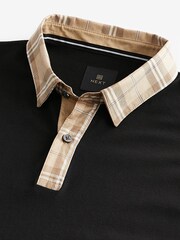 Black Check Short Sleeve Smart Collar Polo Shirt - Image 7 of 8