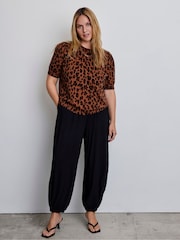 Live Unlimited Leopard Print Short Sleeve Knitted Jumper - Kuva 1 / 4