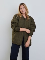 Live Unlimited Green Khaki Quilted Bomber Jacket - Image 1 of 4