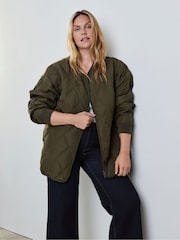 Live Unlimited Green Khaki Quilted Bomber Jacket - Image 4 of 4