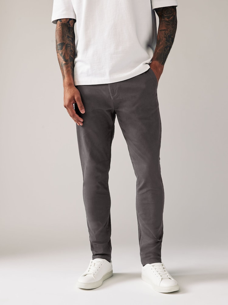 Grey Dark Skinny Fit Stretch Chino Trousers - Image 1 of 9