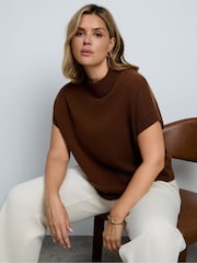 Live Unlimited Brown High Neck Knitted Top - Image 4 of 6