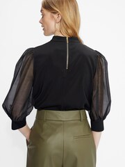 Ted Baker Black Organza Micaeli Volume Sleeve Blouse - Image 2 of 5