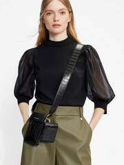 Ted Baker Black Organza Micaeli Volume Sleeve Blouse - Image 3 of 5