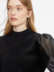 Ted Baker Black Organza Micaeli Volume Sleeve Blouse - Image 4 of 5