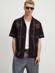 River Island Brown Regular Fit Embroidery Revere Shirt - Image 1 of 3
