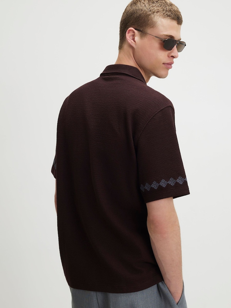 River Island Brown Regular Fit Embroidery Revere Shirt - Image 2 of 3