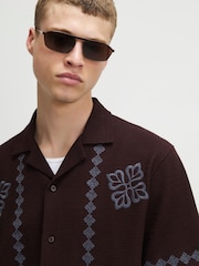 River Island Brown Regular Fit Embroidery Revere Shirt - Image 3 of 3