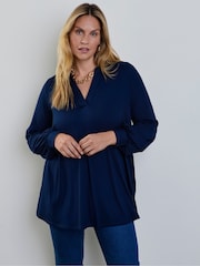Live Unlimited Blue Jersey Nehru Collar Tunic - Image 1 of 1