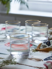 Clarke & Clarke Clear & Gold Denver Set of 4 Short Tumbler Glasses - Image 1 of 3