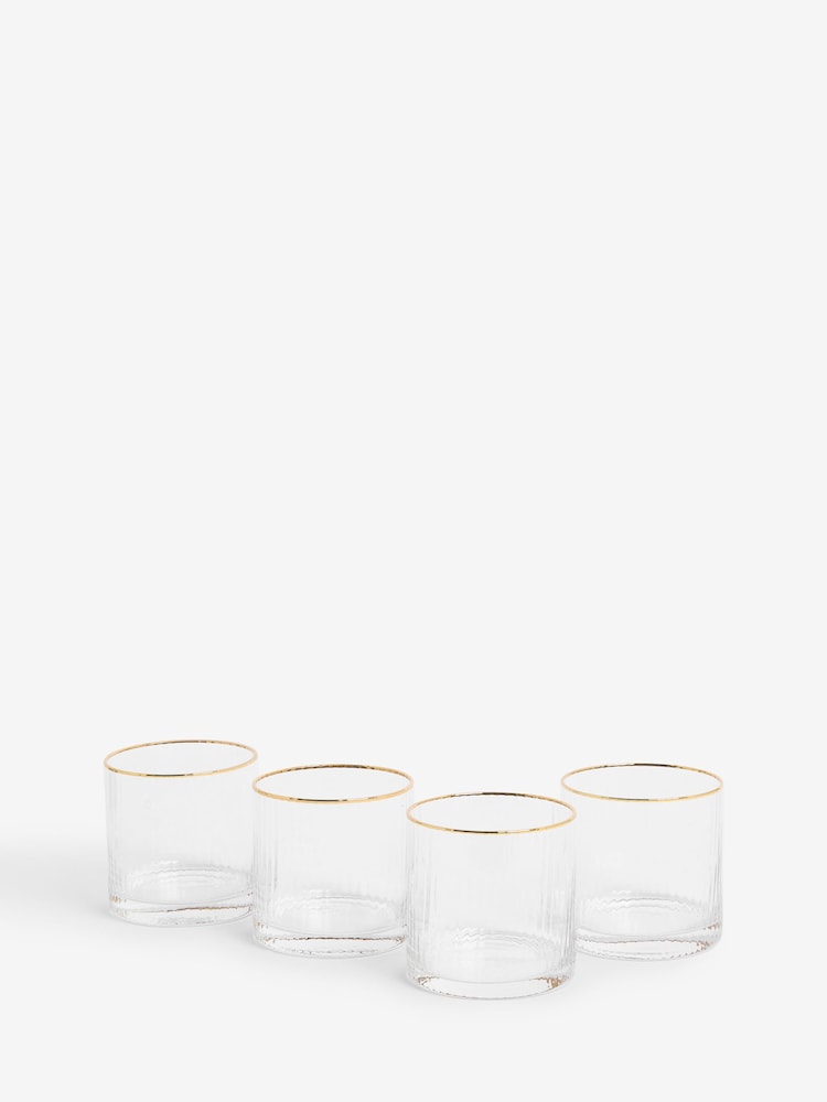 Clarke & Clarke Clear & Gold Denver Set of 4 Short Tumbler Glasses - Image 2 of 3