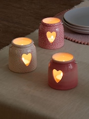 Set of 3 Pink Ceramic Heart Cut-Out Tea Light Candle Lanterns - Image 2 of 5