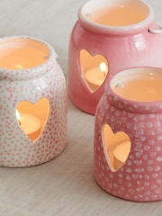 Set of 3 Pink Ceramic Heart Cut-Out Tea Light Candle Lanterns - Image 3 of 5