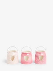 Set of 3 Pink Ceramic Heart Cut-Out Tea Light Candle Lanterns - Image 4 of 5