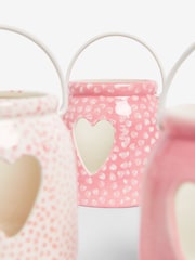 Set of 3 Pink Ceramic Heart Cut-Out Tea Light Candle Lanterns - Image 5 of 5