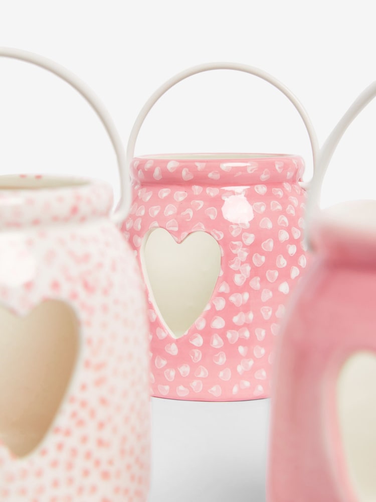 Set of 3 Pink Ceramic Heart Cut-Out Tea Light Candle Lanterns - Image 5 of 5