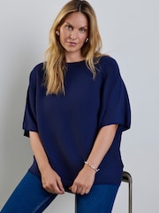 Live Unlimited Navy Batwing Knitted Jumper - Image 1 of 5