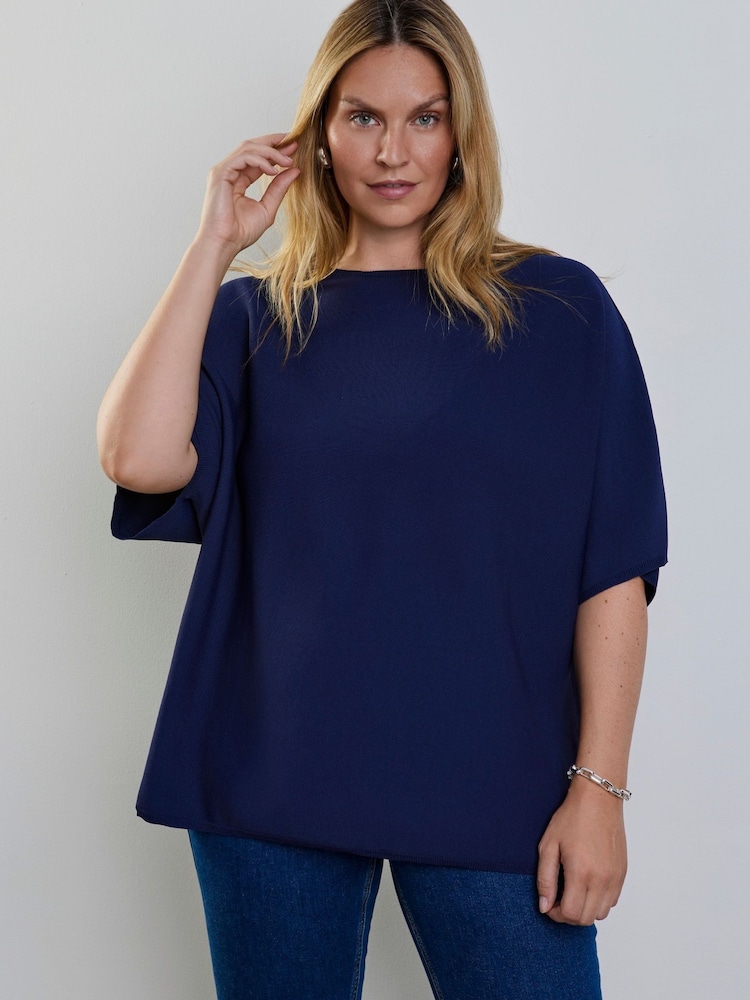 Live Unlimited Navy Batwing Knitted Jumper - Image 2 of 5 Live Unlimited Navy Batwing Knitted Jumper - Image 2 of 5