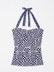 FatFace Zuri Blue Patchwork Geo Tankini Top - Image 6 of 6