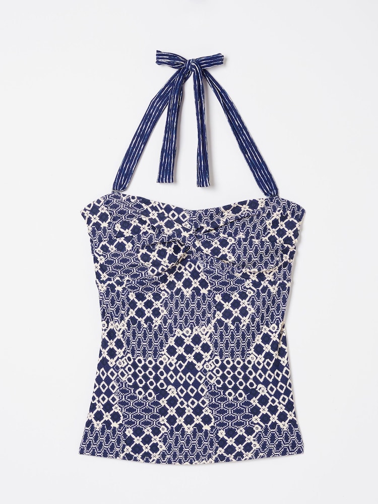 FatFace Zuri Blue Patchwork Geo Tankini Top - Image 6 of 6