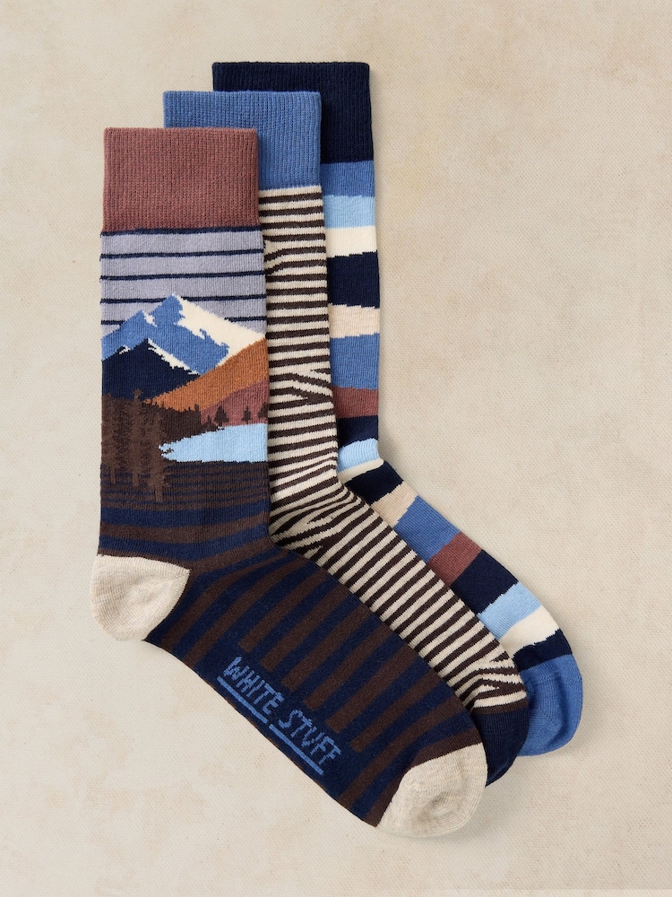 White Stuff Grey Forest Explorer Ankle Socks 3 Pack - Image 1 of 2