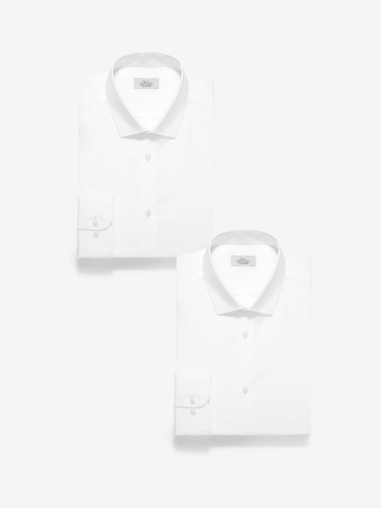 White Slim Fit 100% Cotton Shirts 2 Pack - Image 1 of 7