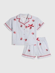 River Island Blue Strawberry Stripe Short Pyjama Set - Image 1 of 4