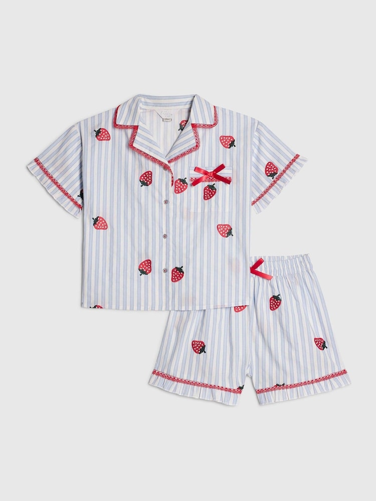 River Island Blue Strawberry Stripe Short Pyjama Set - Image 1 of 4