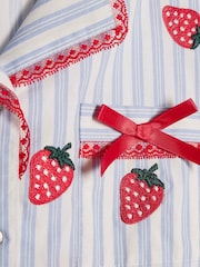 River Island Blue Strawberry Stripe Short Pyjama Set - Image 3 of 4