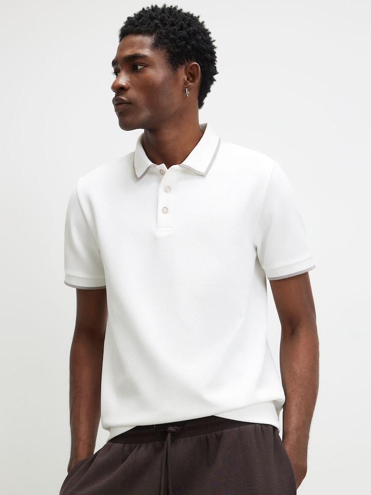 River Island White Slim Fit Slinky Button Polo Shirt - Image 1 of 4