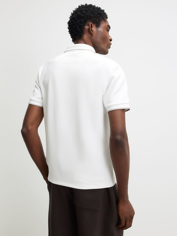 River Island White Slim Fit Slinky Button Polo Shirt - Image 2 of 4