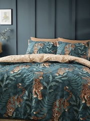 Catherine Lansfield Green Tropic Tiger Leaf Reversible Duvet Cover Set - Image 1 of 4