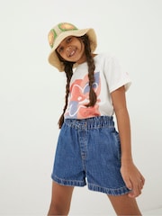 FatFace Blue Paperbag Denim Shorts - Image 1 of 4