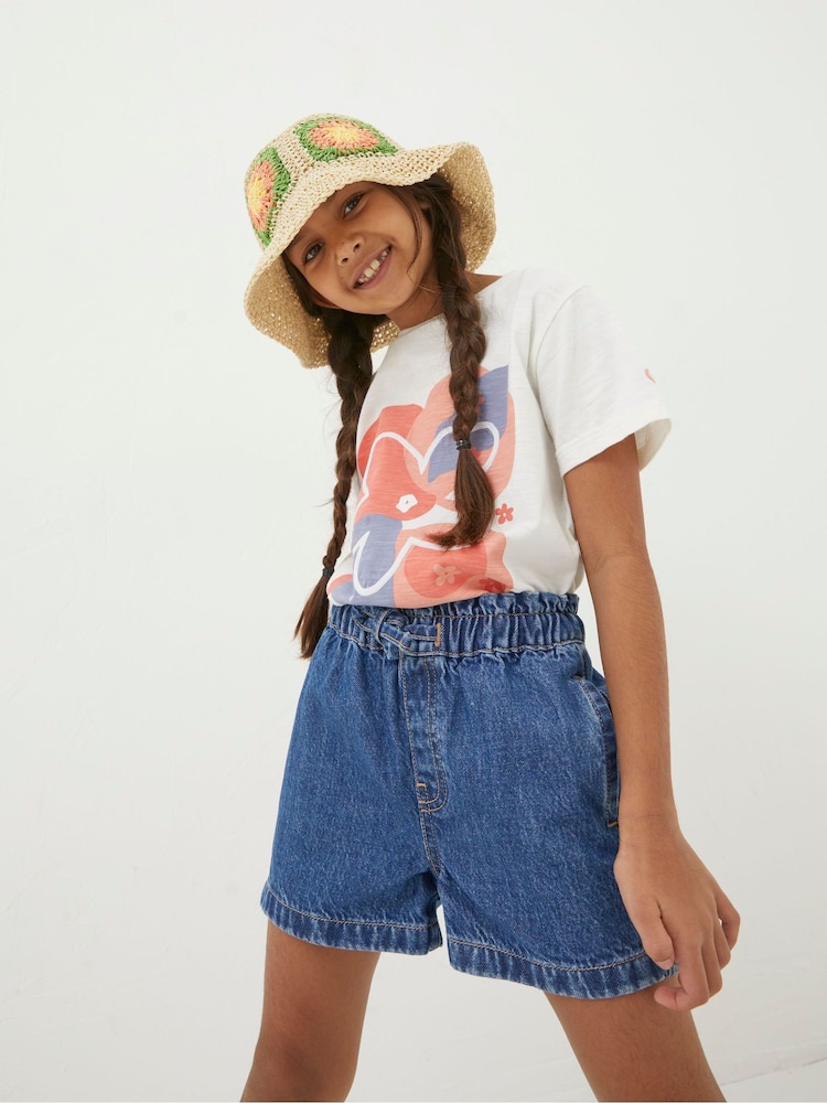 FatFace Blue Paperbag Denim Shorts - Image 1 of 4 FatFace Blue Paperbag Denim Shorts - Image 1 of 4