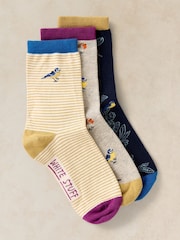 White Stuff Green Garden Bird Ankle Socks 3 Pack - Image 1 of 2