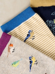 White Stuff Green Garden Bird Ankle Socks 3 Pack - Image 2 of 2