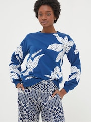 FatFace Blue Alex Textured Leaves Crew Sweatshirt - Image 1 of 4
