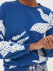 FatFace Blue Alex Textured Leaves Crew Sweatshirt - Image 3 of 4