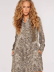 Apricot Green Chevron Zebra Swing Shirt Dress - Image 1 of 5
